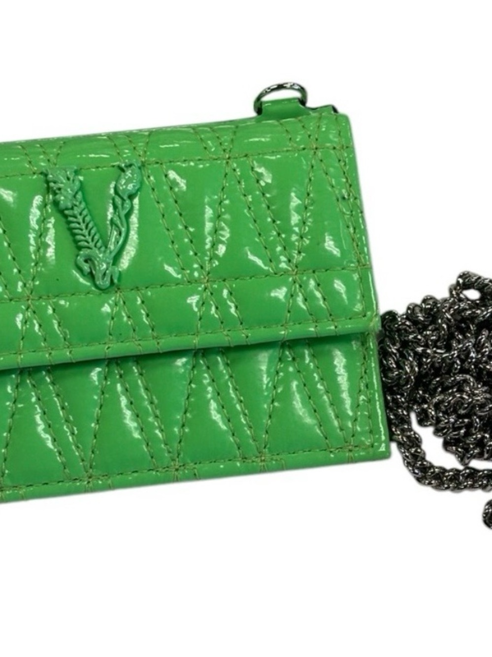 Versace Green Quilted Patent Leather Mini Chain Bag